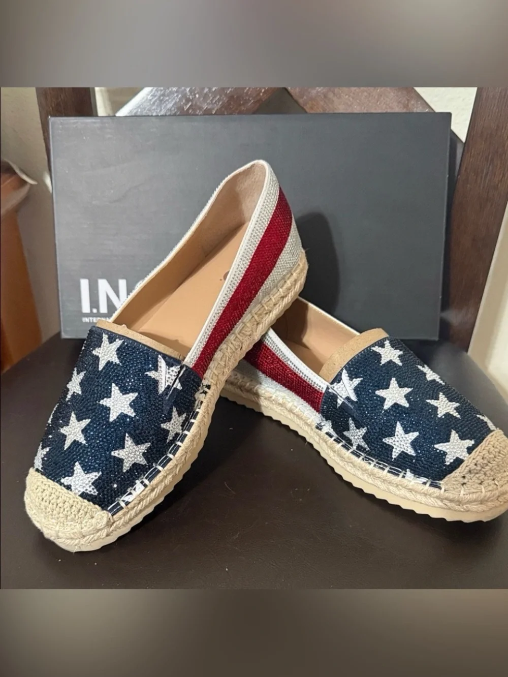 INC International Concepts Navy, Red & White Star Espadrille Slip-On